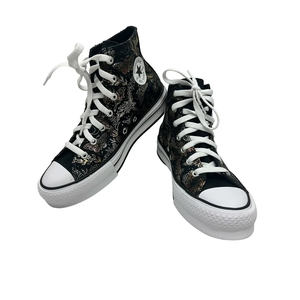 Converse‎ All Star CTAS Eva Lift Black & Gold  Butterfly Mid Top Sneakers SZ 6